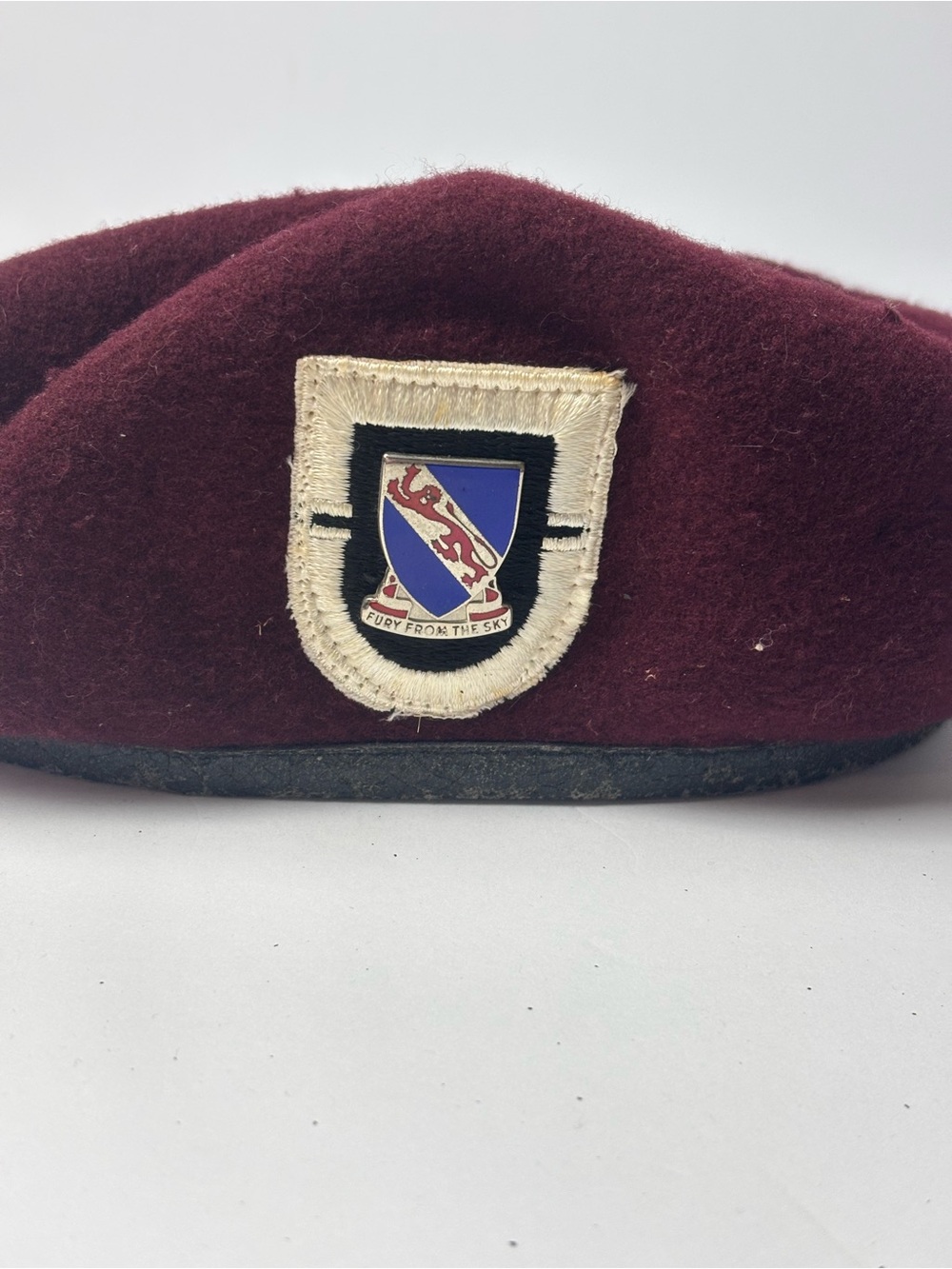 Beret Maroon 100% Wool Military-Style with Embroidered Badge